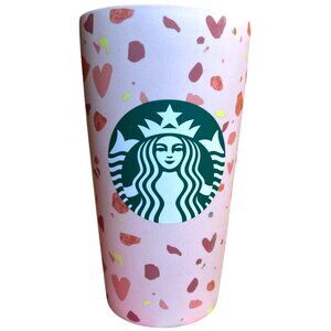 STARBUCKS 2019 Tall Tumbler Peach Colored Hearts and Gold Specks Double Wall 6"
